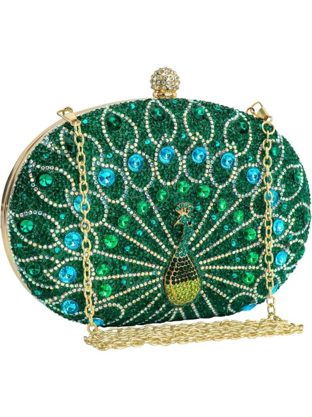 Rhinestone Sequin Evening Clutch Purse with Chain Strap - Glam Party Bag